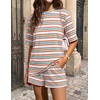 ZESICA Womens Summer 2 Piece Short Sets Striped Loose Fit Matching Lounge Airport Travel Workout Beach Vacation Outfits(Bright Blue)