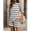 ZESICA Womens Summer 2 Piece Short Sets Striped Loose Fit Matching Lounge Airport Travel Workout Beach Vacation Outfits(Green)