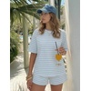 ZESICA Womens Summer 2 Piece Short Sets Striped Loose Fit Matching Lounge Airport Travel Workout Beach Vacation Outfits(Light Blue)