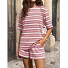 ZESICA Womens Summer 2 Piece Short Sets Striped Loose Fit Matching Lounge Airport Travel Workout Beach Vacation Outfits(Purple)