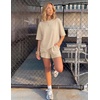 ZESICA Womens Summer 2 Piece Short Sets Striped Loose Fit Matching Lounge Airport Travel Workout Beach Vacation Outfits(Solid Apricot)