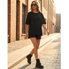 ZESICA Womens Summer 2 Piece Short Sets Striped Loose Fit Matching Lounge Airport Travel Workout Beach Vacation Outfits(Solid Black)