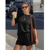 ZESICA Womens Summer 2 Piece Short Sets Striped Loose Fit Matching Lounge Airport Travel Workout Beach Vacation Outfits(Solid Black)