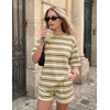 ZESICA Womens Summer 2 Piece Short Sets Striped Loose Fit Matching Lounge Airport Travel Workout Beach Vacation Outfits(Yellow)
