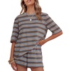 ZESICA Womens Summer 2 Piece Short Sets Striped Loose Fit Matching Lounge Airport Travel Workout Beach Vacation Outfits(Blue)
