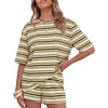 ZESICA Womens Summer 2 Piece Short Sets Striped Loose Fit Matching Lounge Airport Travel Workout Beach Vacation Outfits(Yellow)