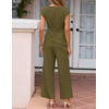 ZESICA Women’s 2026 Summer 2 Piece Outfit Sets Casual Short Sleeve Knit Belted Tops and Wide Leg Pants Work Office Clothes(Armygreen)