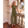 ZESICA Women’s 2026 Summer 2 Piece Outfit Sets Casual Short Sleeve Knit Belted Tops and Wide Leg Pants Work Office Clothes(Armygreen)