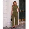 ZESICA Women’s 2026 Summer 2 Piece Outfit Sets Casual Short Sleeve Knit Belted Tops and Wide Leg Pants Work Office Clothes(Armygreen)