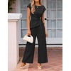 ZESICA Women’s 2026 Summer 2 Piece Outfit Sets Casual Short Sleeve Knit Belted Tops and Wide Leg Pants Work Office Clothes(Dim)