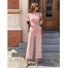 ZESICA Women’s 2026 Summer 2 Piece Outfit Sets Casual Short Sleeve Knit Belted Tops and Wide Leg Pants Work Office Clothes(Dustypink)