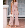 ZESICA Women’s 2026 Summer 2 Piece Outfit Sets Casual Short Sleeve Knit Belted Tops and Wide Leg Pants Work Office Clothes(Dustypink)