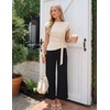ZESICA Women’s 2026 Summer 2 Piece Outfit Sets Casual Short Sleeve Knit Belted Tops and Wide Leg Pants Work Office Clothes(Sand)