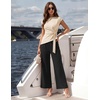 ZESICA Women’s 2026 Summer 2 Piece Outfit Sets Casual Short Sleeve Knit Belted Tops and Wide Leg Pants Work Office Clothes(Sand)