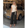 ZESICA Women’s 2026 Summer 2 Piece Outfit Sets Casual Short Sleeve Knit Belted Tops and Wide Leg Pants Work Office Clothes(Sand)
