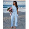 ZESICA Women’s 2026 Summer 2 Piece Outfit Sets Casual Short Sleeve Knit Belted Tops and Wide Leg Pants Work Office Clothes(Sky)