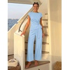 ZESICA Women’s 2026 Summer 2 Piece Outfit Sets Casual Short Sleeve Knit Belted Tops and Wide Leg Pants Work Office Clothes(Sky)