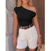 ZESICA Women’s 2026 Summer Off Shoulder Tops Going Out Sexy Y2k Shirts Spring Cap Sleeve Ruched Asymmetrical Blouses(Black Polka Dot)