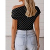 ZESICA Women’s 2026 Summer Off Shoulder Tops Going Out Sexy Y2k Shirts Spring Cap Sleeve Ruched Asymmetrical Blouses(Black Polka Dot)