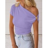 ZESICA Women’s 2026 Summer Off Shoulder Tops Going Out Sexy Y2k Shirts Spring Cap Sleeve Ruched Asymmetrical Blouses(Light Purple)