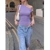 ZESICA Women’s 2026 Summer Off Shoulder Tops Going Out Sexy Y2k Shirts Spring Cap Sleeve Ruched Asymmetrical Blouses(Light Purple)