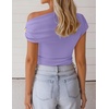 ZESICA Women’s 2026 Summer Off Shoulder Tops Going Out Sexy Y2k Shirts Spring Cap Sleeve Ruched Asymmetrical Blouses(Light Purple)