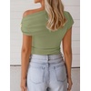 ZESICA Women’s 2026 Summer Off Shoulder Tops Going Out Sexy Y2k Shirts Spring Cap Sleeve Ruched Asymmetrical Blouses(Sage)