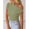 ZESICA Women’s 2026 Summer Off Shoulder Tops Going Out Sexy Y2k Shirts Spring Cap Sleeve Ruched Asymmetrical Blouses(Sage)