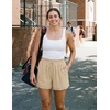 ZESICA Women’s Summer Beach Vacation Shorts 2026 Cute Elastic Drawstring Waist Lace Trim Wide Leg Shorts with Pockets(Beige)
