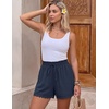ZESICA Women’s Summer Beach Vacation Shorts 2026 Cute Elastic Drawstring Waist Lace Trim Wide Leg Shorts with Pockets(Navy)