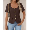 ZESICA Women’s Trendy Vests Top 2026 Spring Summer Square Neck Short Sleeve Blazer Button Down Crop Casual Work Blouse(Coffee)