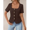 ZESICA Women’s Trendy Vests Top 2026 Spring Summer Square Neck Short Sleeve Blazer Button Down Crop Casual Work Blouse(Coffee)