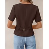 ZESICA Women’s Trendy Vests Top 2026 Spring Summer Square Neck Short Sleeve Blazer Button Down Crop Casual Work Blouse(Coffee)