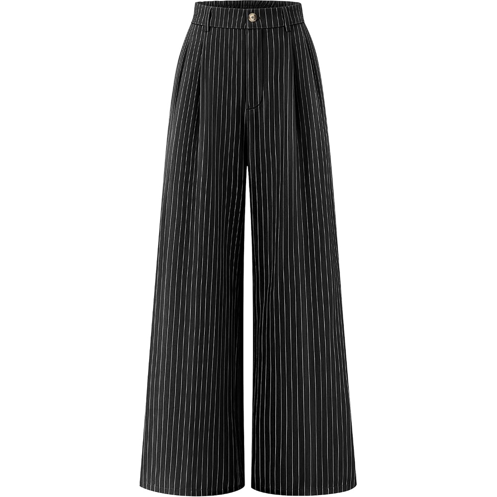 image:imageZESICA Womens Wide Leg Striped Palazzo Pants 2026 High Waist Straight Business Work Dressy Slacks Trousers with PocketsBlack