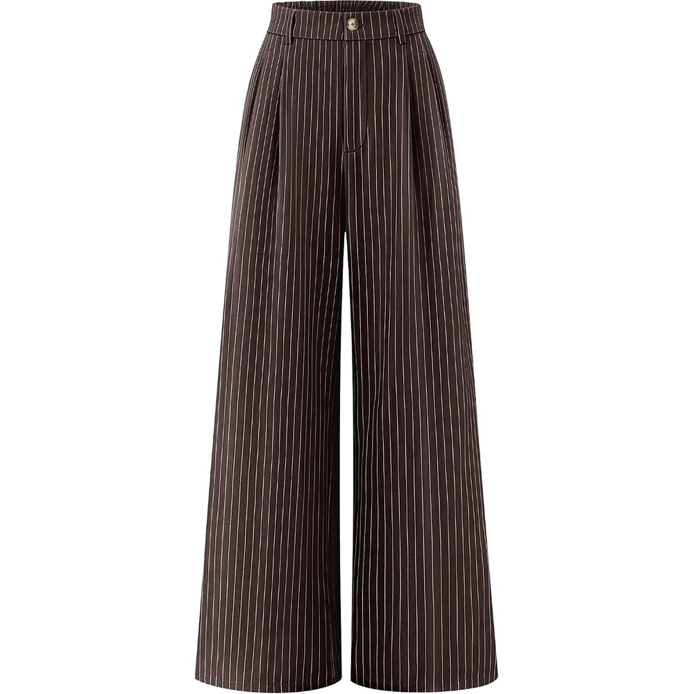 image:imageZESICA Womens Wide Leg Striped Palazzo Pants 2026 High Waist Straight Business Work Dressy Slacks Trousers with PocketsCoffee