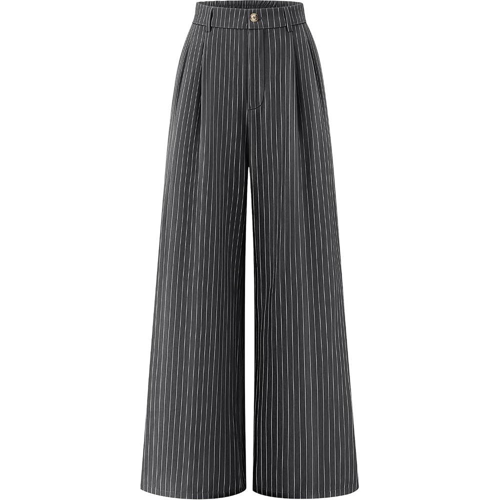 image:imageZESICA Womens Wide Leg Striped Palazzo Pants 2026 High Waist Straight Business Work Dressy Slacks Trousers with PocketsGrey