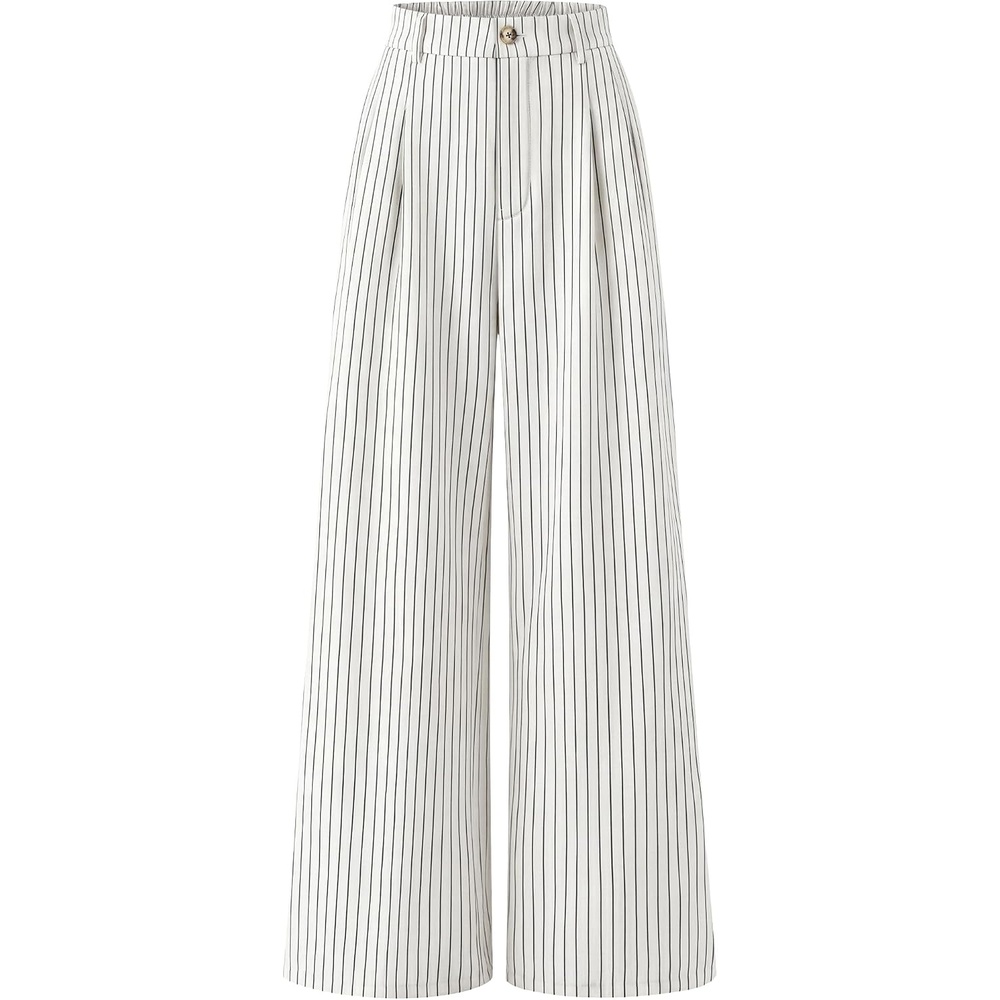image:imageZESICA Womens Wide Leg Striped Palazzo Pants 2026 High Waist Straight Business Work Dressy Slacks Trousers with PocketsWhite
