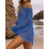 ZESICA Women’s 2026 Summer Crochet Hollow Out Long Sleeve Beach Bikini Swimsuit Mesh Cover Up Tunic Top(Blue)
