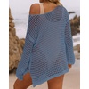 ZESICA Women’s 2026 Summer Crochet Hollow Out Long Sleeve Beach Bikini Swimsuit Mesh Cover Up Tunic Top(Dustyblue)