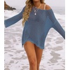 ZESICA Women’s 2026 Summer Crochet Hollow Out Long Sleeve Beach Bikini Swimsuit Mesh Cover Up Tunic Top(Dustyblue)