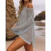 ZESICA Women’s 2026 Summer Crochet Hollow Out Long Sleeve Beach Bikini Swimsuit Mesh Cover Up Tunic Top(Grey)