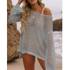ZESICA Women’s 2026 Summer Crochet Hollow Out Long Sleeve Beach Bikini Swimsuit Mesh Cover Up Tunic Top(Grey)