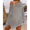 ZESICA Women’s 2026 Summer Crochet Hollow Out Long Sleeve Beach Bikini Swimsuit Mesh Cover Up Tunic Top(Grey)