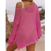 ZESICA Women’s 2026 Summer Crochet Hollow Out Long Sleeve Beach Bikini Swimsuit Mesh Cover Up Tunic Top(Rosepink)