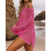 ZESICA Women’s 2026 Summer Crochet Hollow Out Long Sleeve Beach Bikini Swimsuit Mesh Cover Up Tunic Top(Rosepink)
