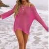 ZESICA Women’s 2026 Summer Crochet Hollow Out Long Sleeve Beach Bikini Swimsuit Mesh Cover Up Tunic Top(Rosepink)