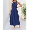 ZESICA Women’s Summer Sleeveless Sweater Dresses 2026 Crewneck Knit Pleated A Line Flowy Business Formal Party Midi Dress(Navy)