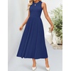 ZESICA Women’s Summer Sleeveless Sweater Dresses 2026 Crewneck Knit Pleated A Line Flowy Business Formal Party Midi Dress(Navy)