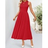 ZESICA Women’s Summer Sleeveless Sweater Dresses 2026 Crewneck Knit Pleated A Line Flowy Business Formal Party Midi Dress(Red)