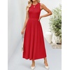 ZESICA Women’s Summer Sleeveless Sweater Dresses 2026 Crewneck Knit Pleated A Line Flowy Business Formal Party Midi Dress(Red)